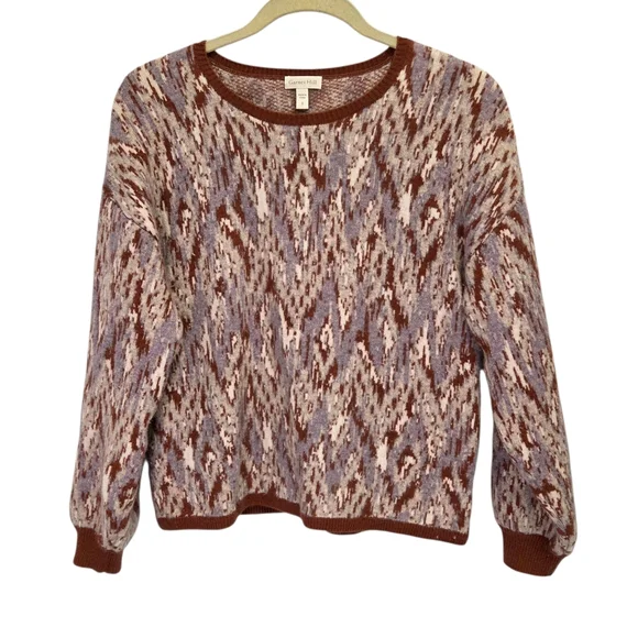 Garnet Hill Ikat Cashmere Sweatshirt Sweater Brown & Gray Size Small - Picture 2 of 6